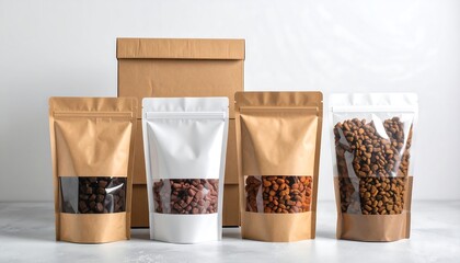 Pet food pouches in kraft paper and plastic