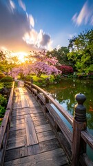 Serene Japanese garden at sunset (1)