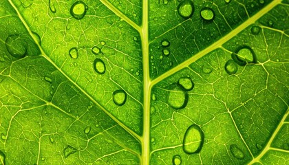 Green Leaf Macro Photography with Dew Drops