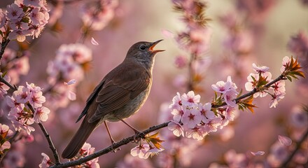 Fototapeta premium Birdsong in Cherry Blossoms: A Springtime Serenade of Nature's Beauty