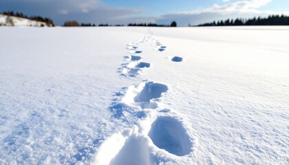 Obraz premium Footprints in Fresh Snow Winter Landscape