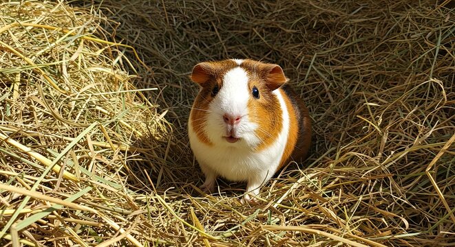 Curious Guinea Pig Nestled in a Bed of Straw