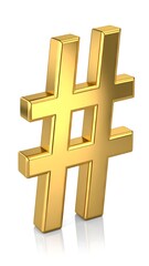 Obraz premium Gold hashtag symbol on white background