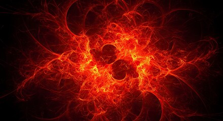 Fiery Fractal Burst: Abstract Red and Yellow Energy Explosion on Dark Background