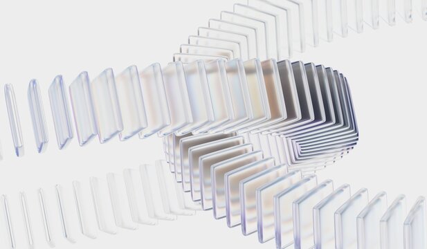 Digital technology, modern wallpaper. Abstract 3d background with glass dispersion cube shapes and circle effect. Geometric iridescent crystal glass. 3D illustration 4k 8k.