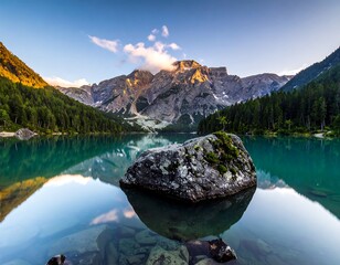 Serene mountain lake at sunrise (4)