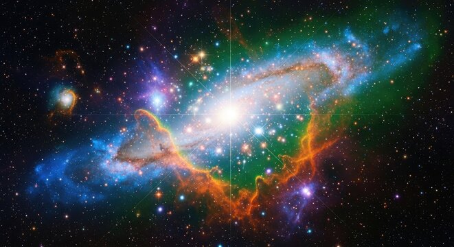 Vibrant Cosmic Nebula with Star Clusters and Galactic Dust Clouds.