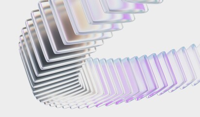 Glass dispersion cube shapes and circle effect. Abstract 3d background. Geometric iridescent crystal glass. Modern wallpaper, digital technology. 3D illustration 4k 8k