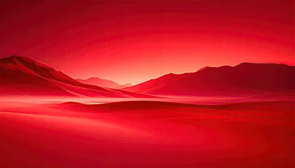 Canvas schilderij Rood Abstract Pixelated Red Landscape with Mountainous Terrain and Foggy Atmosphere at Sunrise  © hdhd