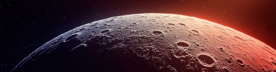Close-up Image of the Moon During Total Lunar Eclipse, Glowing Deep Red from Earth’s Atmosphere Scattering Sunlight, Captured in Sharp Detail with Visible Craters.