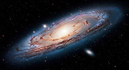 Majestic Spiral Galaxy in Deep Space, Illuminated by Starlight, Cosmic Beauty.