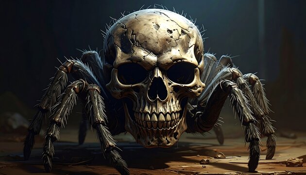 Macabre spider skull digital art piece