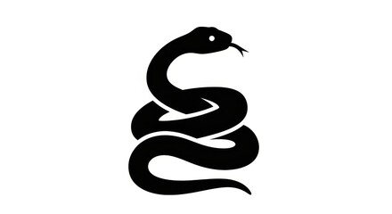 Fototapeta premium Stylish Black Silhouette of a Coiled Snake Against a White Background