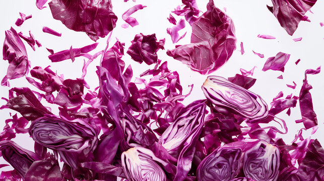 Repolho roxo picado em fundo branco