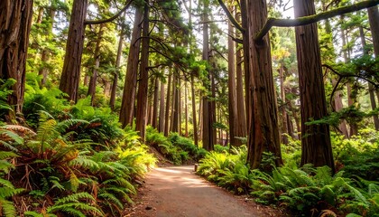 Redwood Forest Trail Path Sunlight