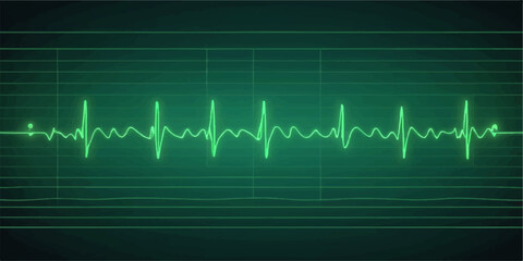 The ECG heart beat graph displays a medical pulse rate line on a blue monitor chart for healthcare illustration