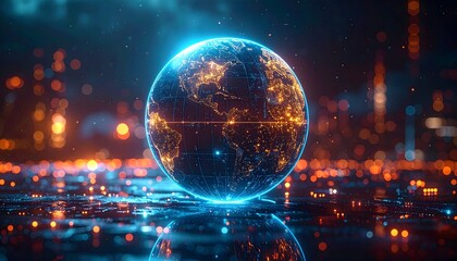 Fototapeta premium 3D Holographic Globe with glowing data points
