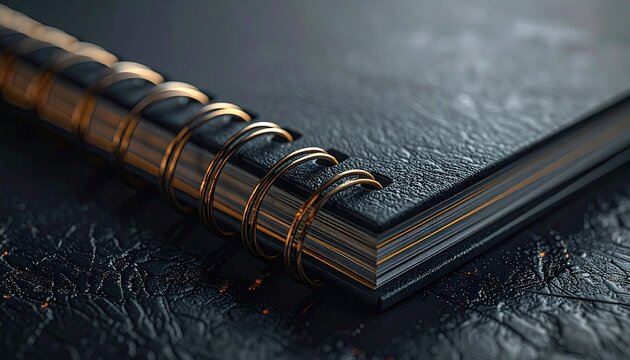 Closeup of Black Notebook with Gold Binding