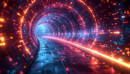 Obraz premium Futuristic glowing Cyber AI Tunnel 