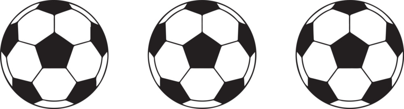 Soccer Ball Icon Set in Black and White for Sports, Games, and Team Activities Illustration