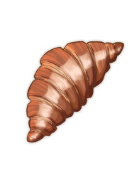 Cute cartoon croissant on the white background