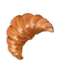 Cartoon croissant on the white background