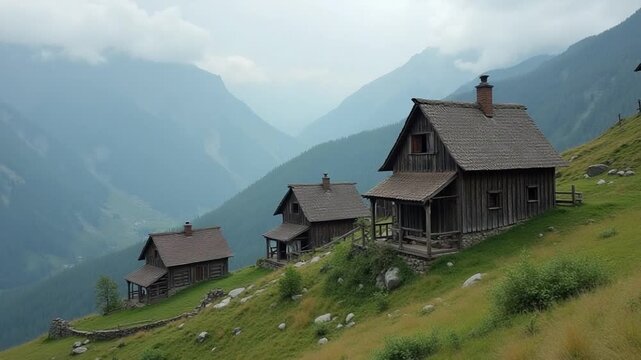 Old houses high in the mountains