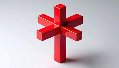 Red Geometric Cross Abstract 3D Render
