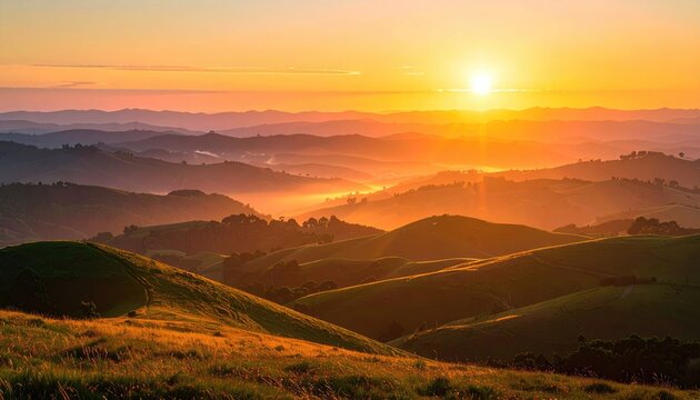 Sunrise Over Rolling Hills Landscape