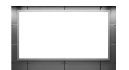 Blank White Screen in Metal Industrial Frame with Rivets