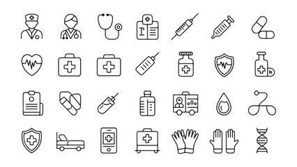 Modern medical healthcare line icon collection