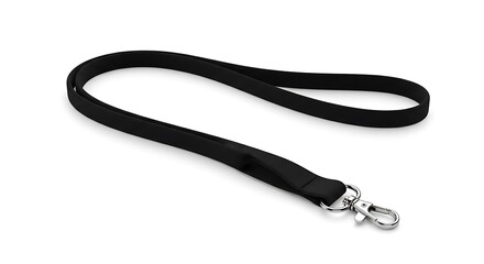 Fototapeta premium Plain Black Fabric Lanyard with Metallic Swivel Hook on White Background