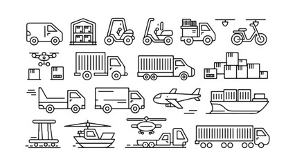 Modern vehicle icons collection for design projects