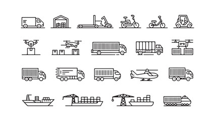 Diverse collection of vehicle icons for design projects
