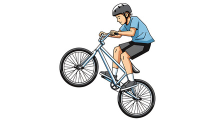 Fototapeta premium Young Cyclist Performing a Wheelie Mastering BMX Skills and Techniques