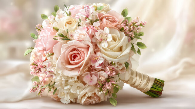 A bouquet of flowers with pink and white flowers. The bouquet is arranged in a way that it looks like a wedding bouquet - Powered by Adobe