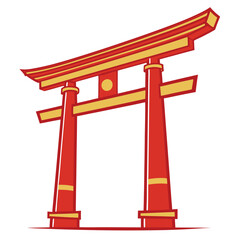 Red and gold torii gate japanese architecture traditional
