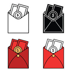 Red envelopes with money and coin dollar sign finance