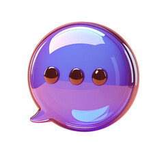 Naklejka premium Vibrant 3D glossy purple speech bubble icon with three ellipses, symbolizing modern digital communication, active online conversations, and interactive messaging, png