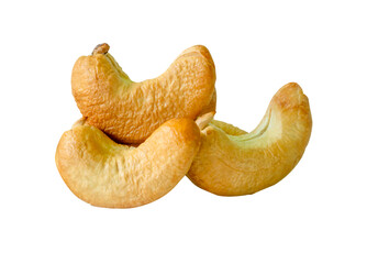 Roasted peeled cashew nuts in stack isolated with clipping path in png file format