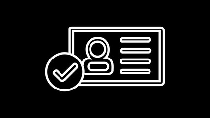 Identity verified pixel perfect linear icon. ID card with checkmark. Personality approvement. Employee badge. Thin line illustration. Contour symbol. Vector outline drawing. Editable stroke