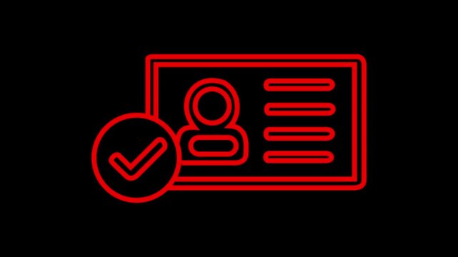 Identity verified pixel perfect linear icon. ID card with checkmark. Personality approvement. Employee badge. Thin line illustration. Contour symbol. Vector outline drawing. Editable stroke