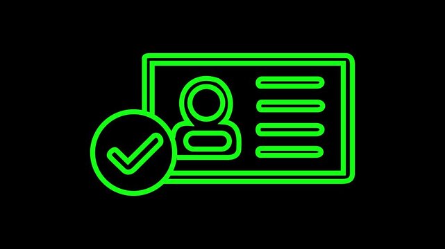 Identity verified pixel perfect linear icon. ID card with checkmark. Personality approvement. Employee badge. Thin line illustration. Contour symbol. Vector outline drawing. Editable stroke