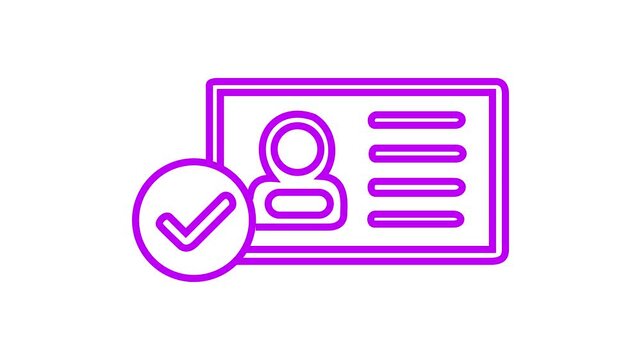 Identity verified pixel perfect linear icon. ID card with checkmark. Personality approvement. Employee badge. Thin line illustration. Contour symbol. Vector outline drawing. Editable stroke