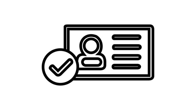 Identity verified pixel perfect linear icon. ID card with checkmark. Personality approvement. Employee badge. Thin line illustration. Contour symbol. Vector outline drawing. Editable stroke