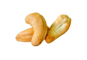 Roasted peeled cashew nuts in stack isolated with clipping path in png file format