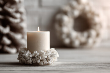modest interior that exudes warmth and holiday spirit featuring single candle softly illuminating space