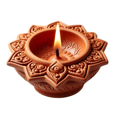 3D Clay diya lamp isolate on white background