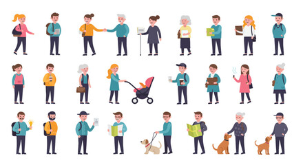 Illustration of diverse people in various poses, representing different age groups and activities.