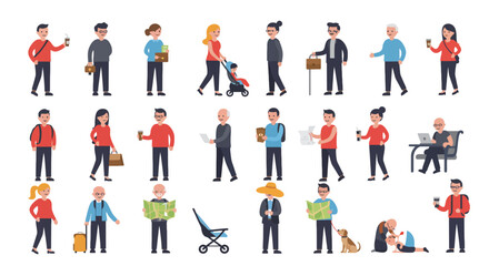 Collection of diverse cartoon people in various activities and poses.